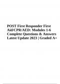 POST First Responder First Aid/CPR/AED Modules 1-6 Complete Questions and Answers (Latest Update 2023 Graded A+)