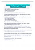 Substance Abuse Counseling Final Exam 2023 Update (A+) & Substance Abuse & Counseling - Exam 1 - UHV, Loffredo (2023 Update A+). Solved Package deal solution with questions and correct answers 2023 (A+ Graded)