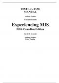 Experiencing MIS 5th Canadian Edition By David  Kroenke, Andrew Gemino, Peter Tingling (Instructor Manual)