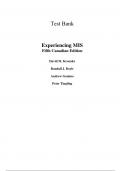 Experiencing MIS 5th Canadian Edition By David  Kroenke, Andrew Gemino, Peter Tingling (Test Bank)