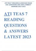 ATI TEAS 7 ENGLISH & LANGUAGE USAGE100+ QUESTIONS AND 100% CORRECTANSWERS 2023-