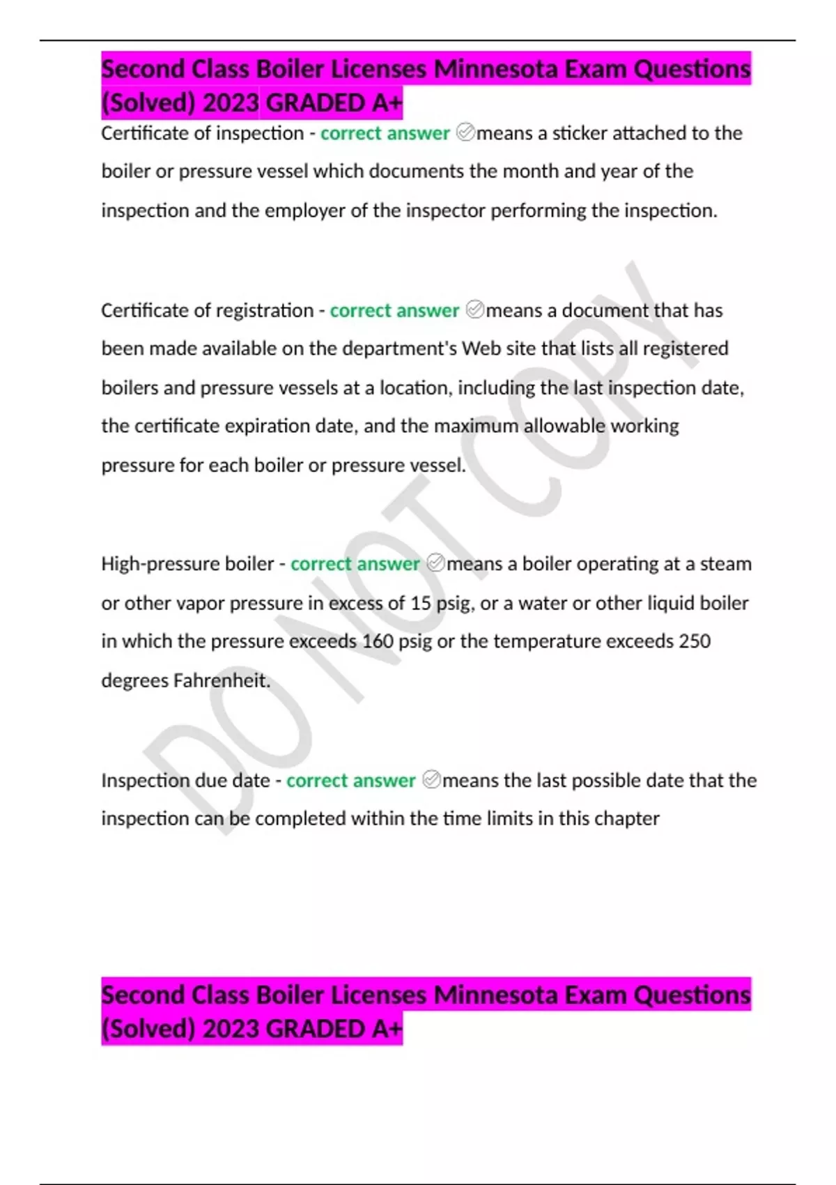 Second Class Boiler Licenses Minnesota Exam Questions (Solved) 2023 ...