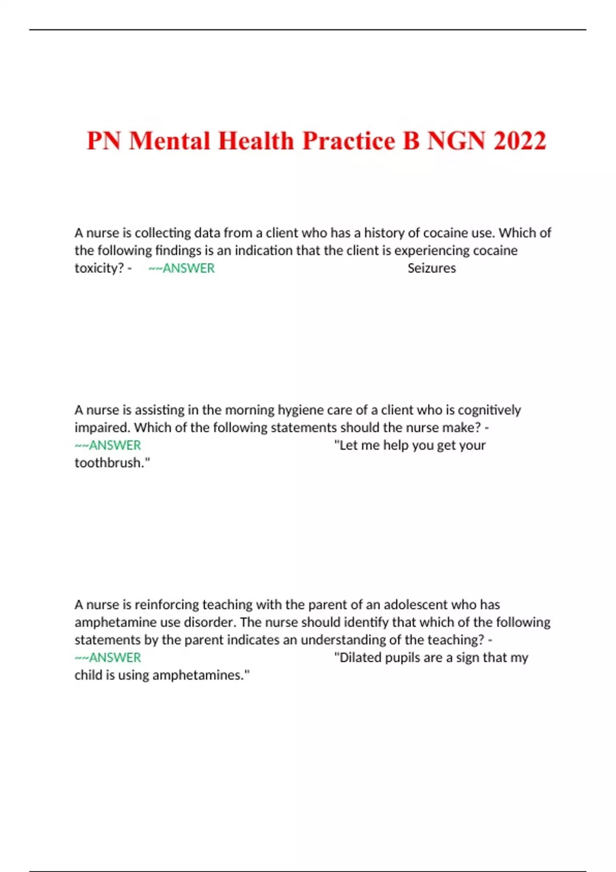 PN Mental Health Practice B NGN 2022 PN Mental Health Practice B NGN