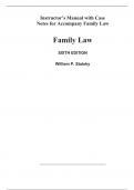 Family Law 6th Edition By William P. Statsky (Instructor Manual with Case Notes)