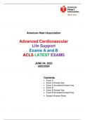 ACLS (ADVANCED CARDIOVASCULAR LIFE SUPPORT 2023/204 REAL EXAMS FORM A &B/ ACLS ACTUAL LATEST EXAMS A & B EACH WITH 50 QUESTIONS & CORRECT ANSWERS (100% CORRECT & VERIFIED ANSWERS) BRAND NEW!!! / (AMERICAN HEART ASSOCIATION) 