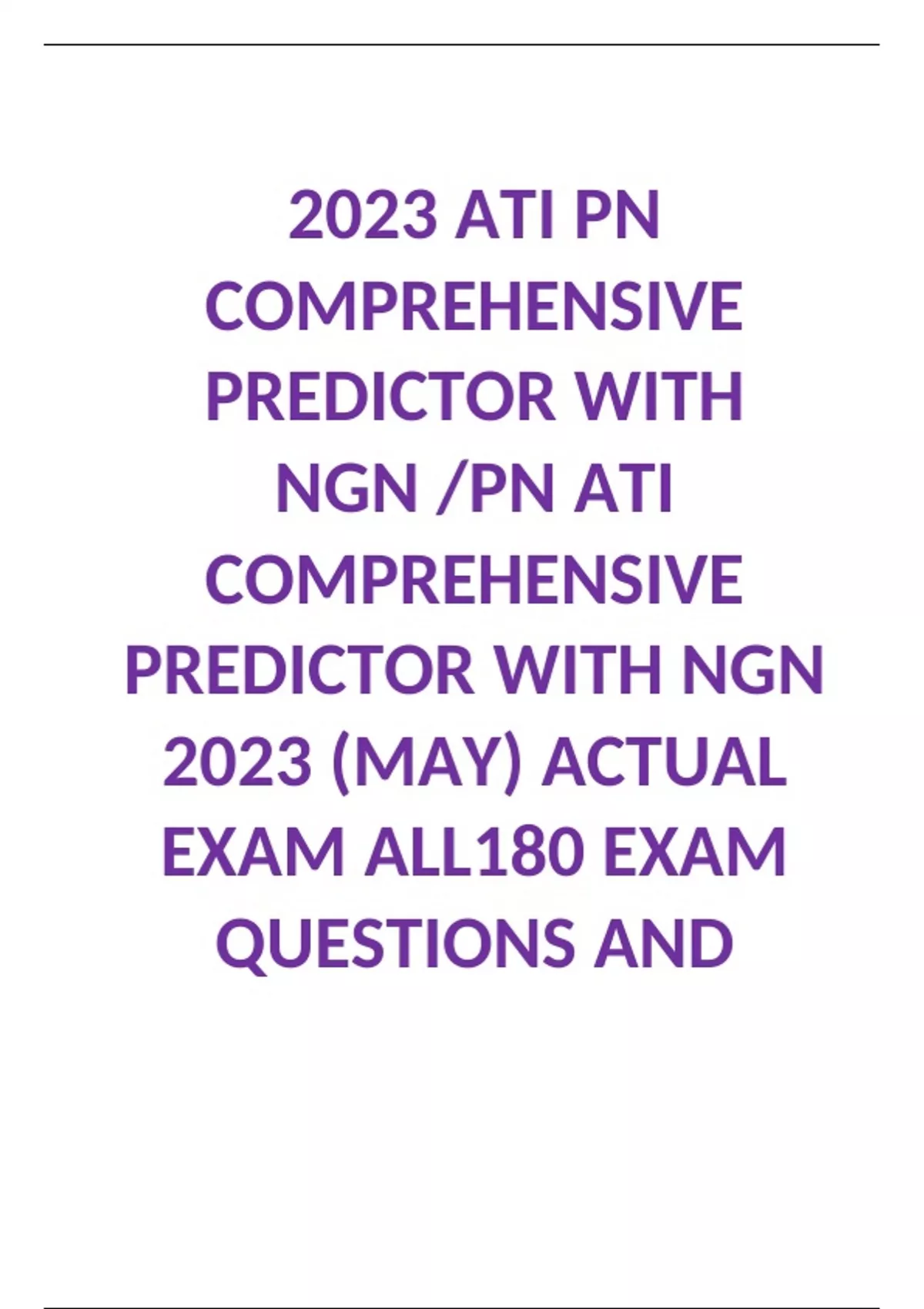 2023 ATI PN COMPREHENSIVE PREDICTOR WITH NGN - ATI - Stuvia US