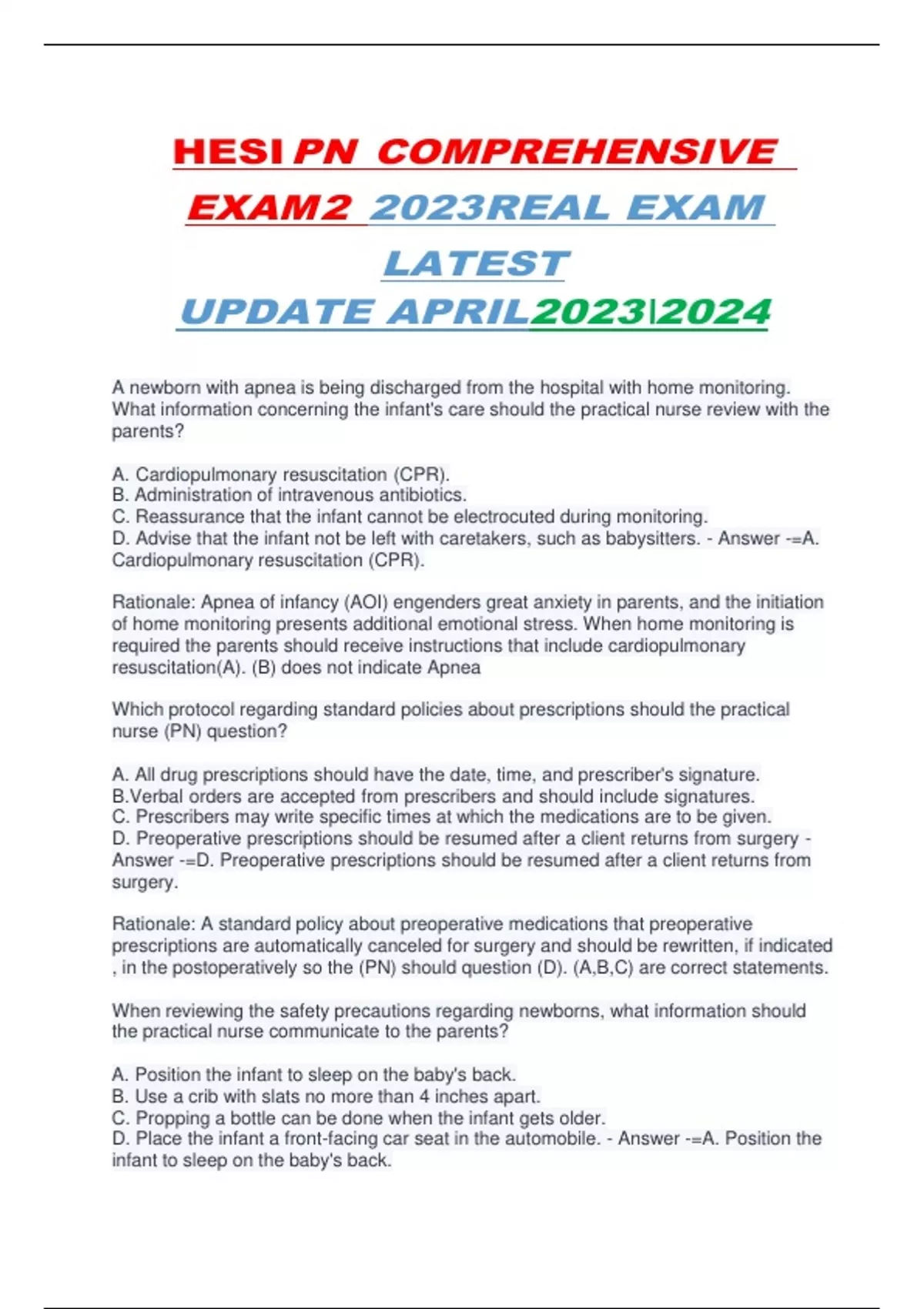 Hesi Pn Exit Exam Latest 20232024 Update Hesi Pn Comprehensive Exam 2 2023 Update A Graded 5044