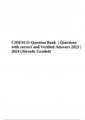 CIDESCO Question Bank - Questions with Verified Answers 2023 | 2024 (Already Graded) | CIDESCO Exam Practice Questions with Verified Answers 2023 | 2024 (Already Graded) | CIDESCO Exam Prep QUESTIONS With Correct and Verified Answers 2023 | 2024 Latest & 