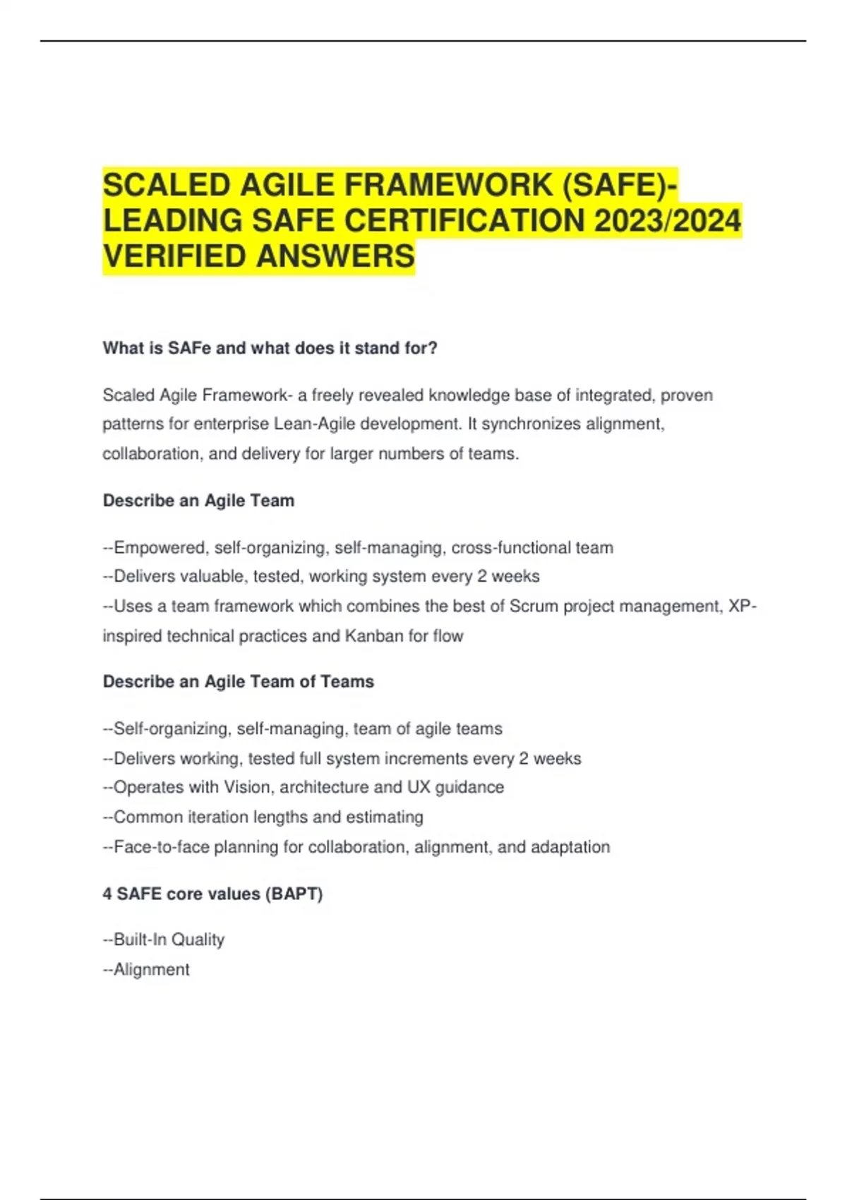 SCALED AGILE FRAMEWORK (SAFE)- LEADING SAFE CERTIFICATION 2023/2024 ...