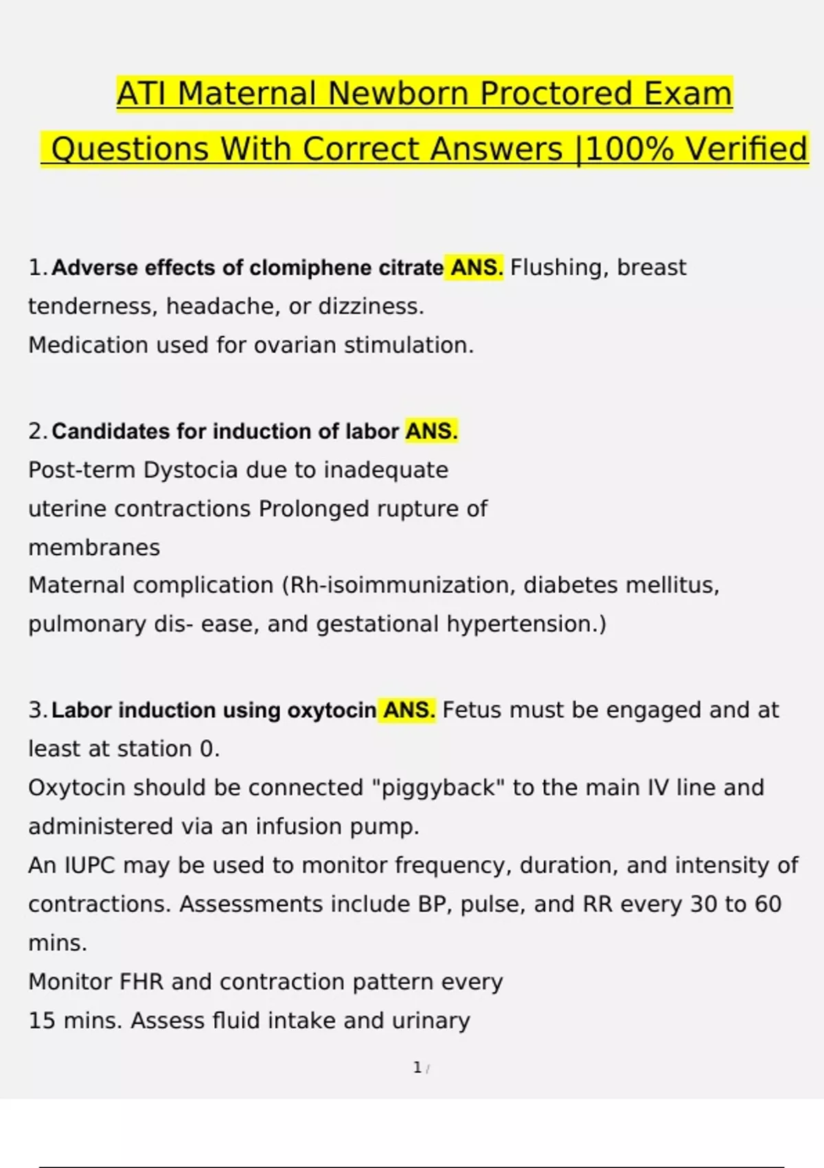 ATI Maternal Newborn Proctored Exam Questions With Correct Answers |100 ...