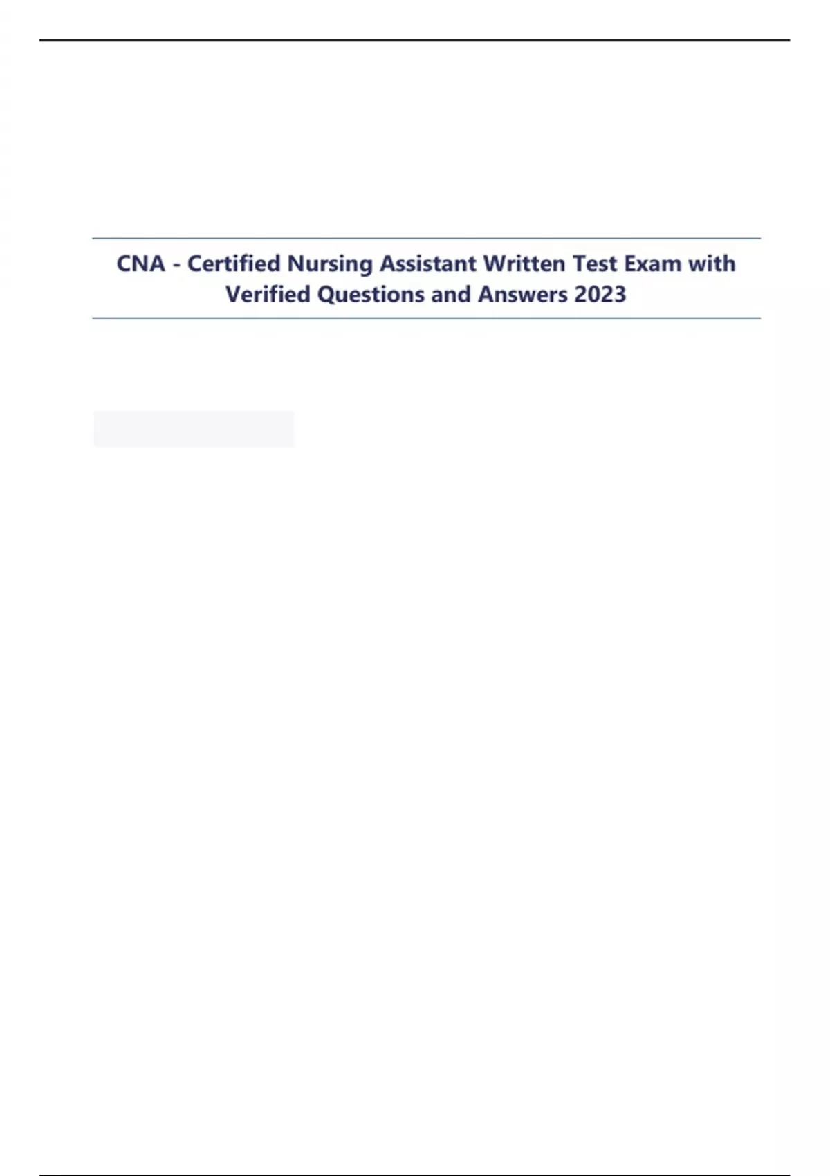 Cna Certified Nursing Assistant Written Test Exam With Verified