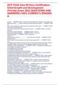 DCF Child Care 40 Hour CertificationChild Growth and Development  (Florida) Exam 2023 QUESTIONS AND  ANSWERS (100% CORRECT) GRADED  A