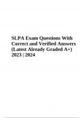 SLPA Final Exam Prep Questions With Correct and Verified Answers  2023 | 2024 (Latest Already Graded A+)