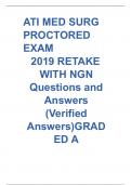 ATI MED SURG  PROCTORED  EXAM 2019 RETAKE  WITH NGN  Questions and  Answers  (Verified  Answers)GRADED A+