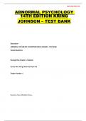 ABNORMAL PSYCHOLOGY 14TH EDITION KRING JOHNSON – TEST BANK ( LATEST 2022 A+ GRADED)