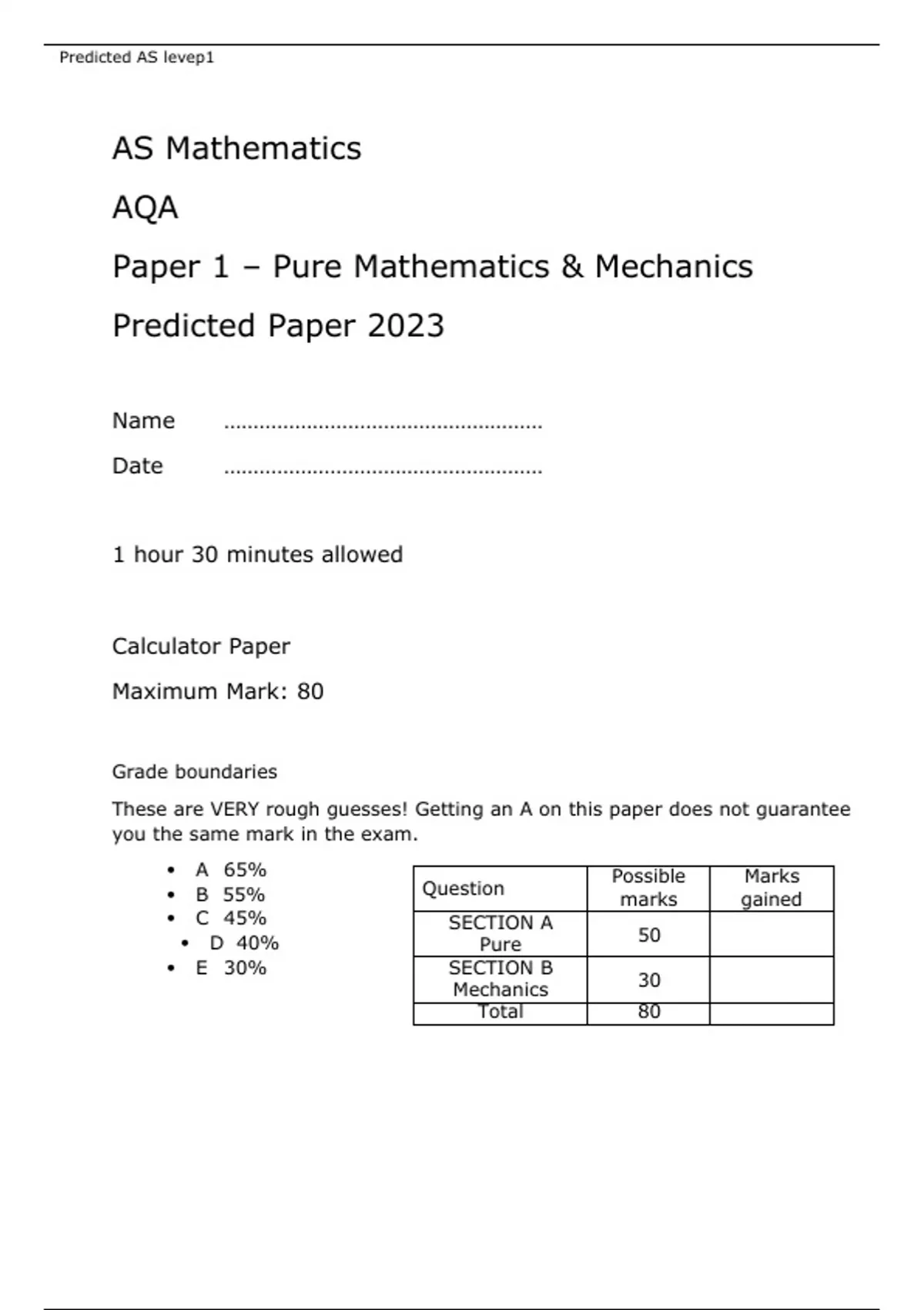 How Many Marks Is English Paper 1 And 2