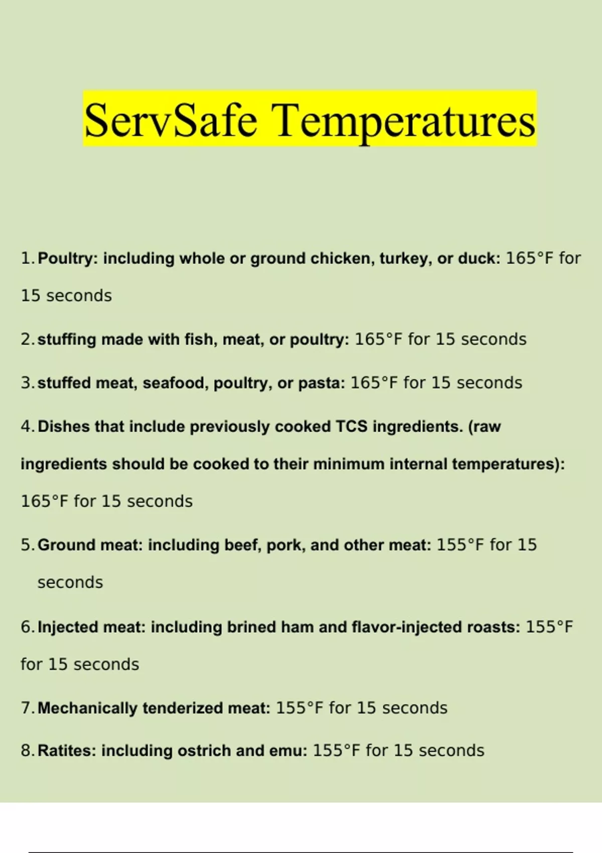 Summary ServSafe Temperatures Study Guide 2023 Complete Solutions 100 Verified ServSafe