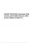 SHARP TRAINING Exam Questions With Verified Answers Latest Update Graded A+ 2023 