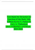 Test Bank for Structure & Function of the Body 16th Edition Kevin T. Patton & Gary A. Thibodeau 100% VERIFIED ANSWER-