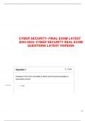 CYBER SECURITY- FINAL EXAM LATEST 2022-2024/ CYBER SECURITY REAL EXAM QUESTIONS LATEST VERSION