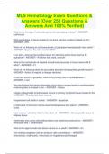 MLS Hematology Exam Questions & Answers (Over 250 Questions & Answers And 100% Verified)