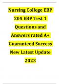 Nursing College EBP 205 EBP Test 1 Questions and Answers rated A+ Guaranteed Success New Latest Update 2023