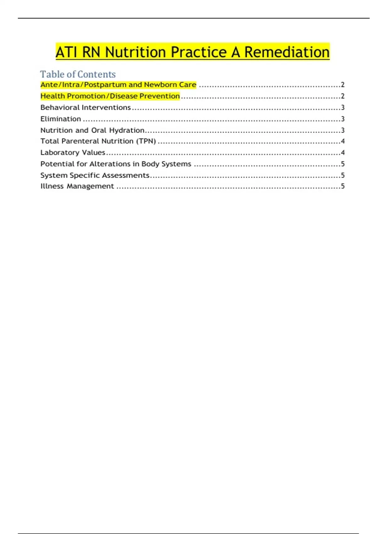 Summary ATI RN Nutrition Practice A Remediation ATI RN Nutrition