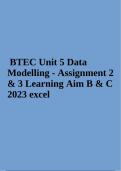BTEC Unit 5 Data Modelling - Assignment 2 & 3 Learning Aim B & C 2023 excel