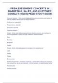 PRE-ASSESSMENT: CONCEPTS IN MARKETING, SALES, AND CUSTOMER CONTACT (KQO1) PKQO STUDY GUIDE