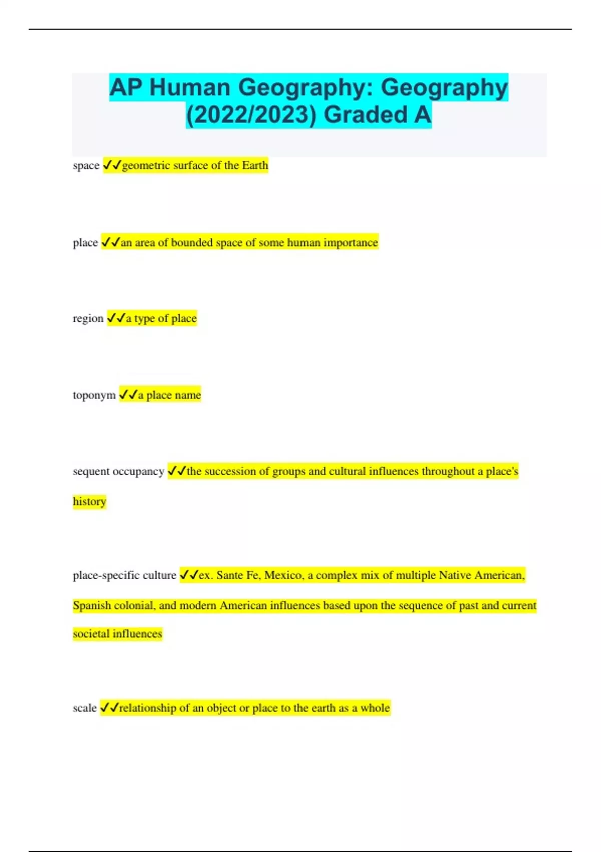 AP Human Geography Geography (2022/2023) Graded A AP Human Geography