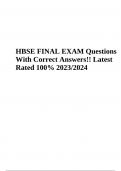 HBSE FINAL EXAM PREP Questions With Correct Answers2023/2024 Latest Rated 100% 