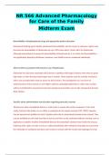 NR 566 Advanced Pharmacology for Care of the Family Midterm Exam