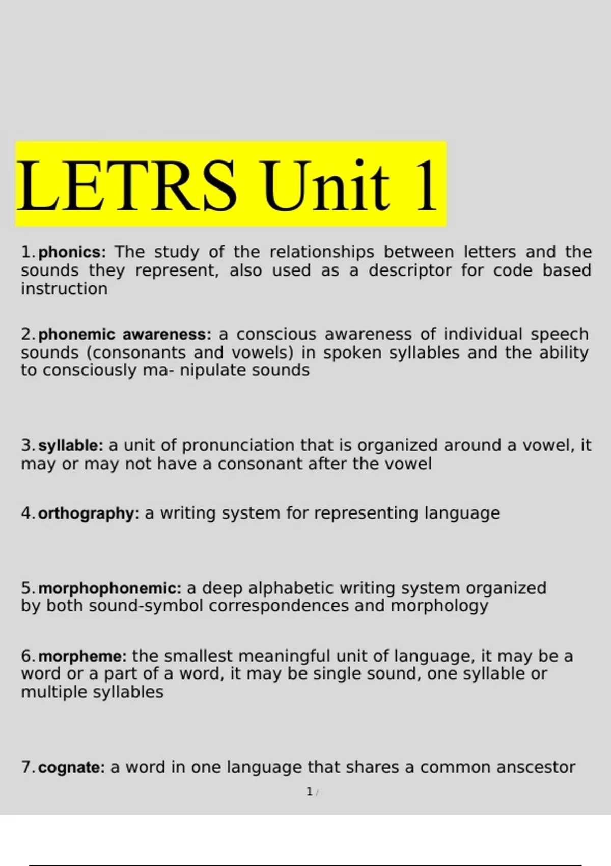 LETRS Unit 1 Assessment 100 Correct Answers 2023 - LETRS - Stuvia US