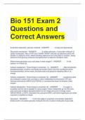 Bio 151 Exam 2 Questions and Correct Answers 