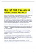 Bio 151 Test 4 Questions with Correct Answers