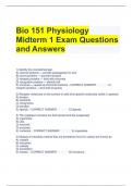 Bio 151 Physiology Midterm 1 Exam Questions and Answers