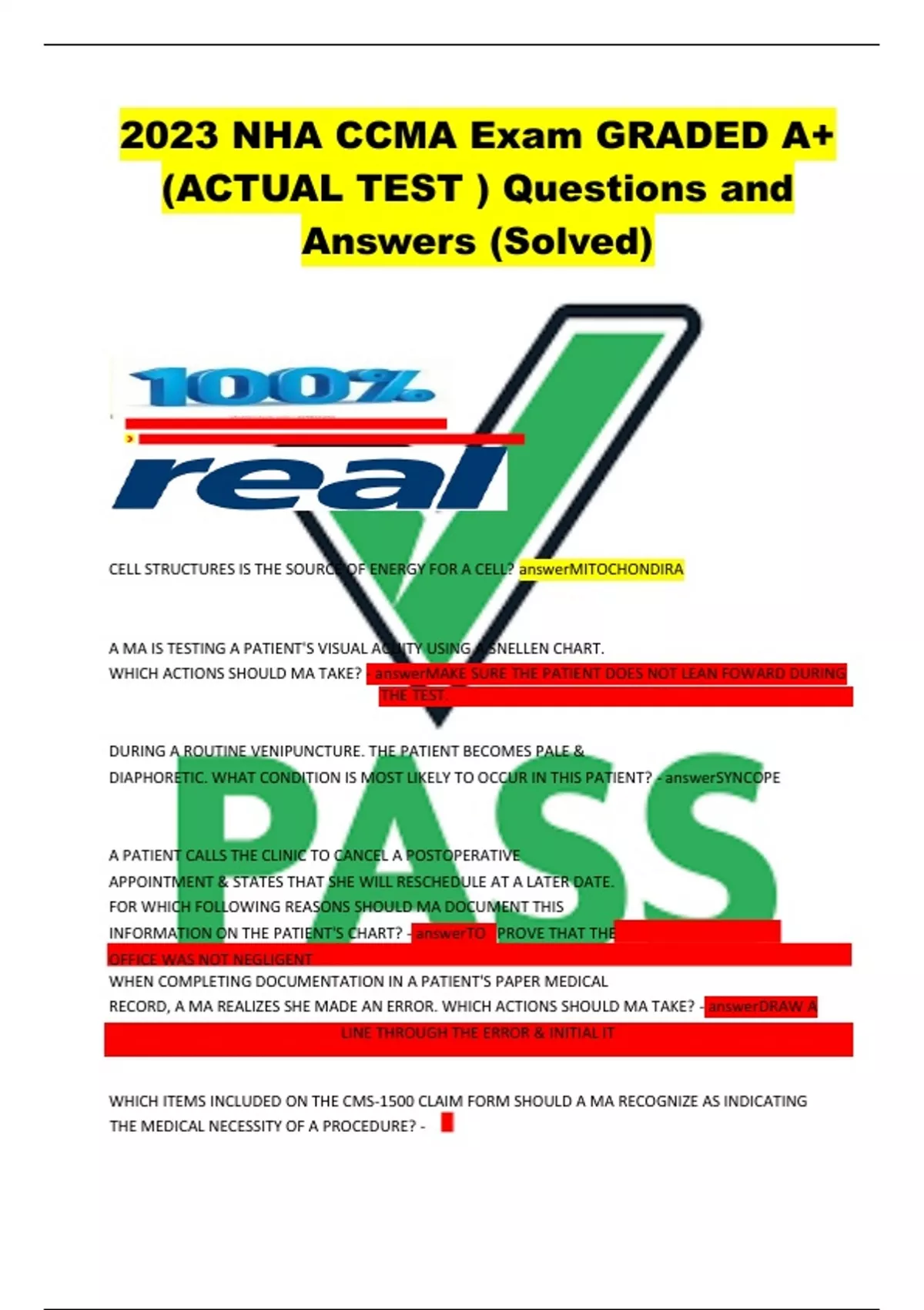 NHA CCMA 2023 Actual Exam With 100% Correct Answers (Latest Updated ...