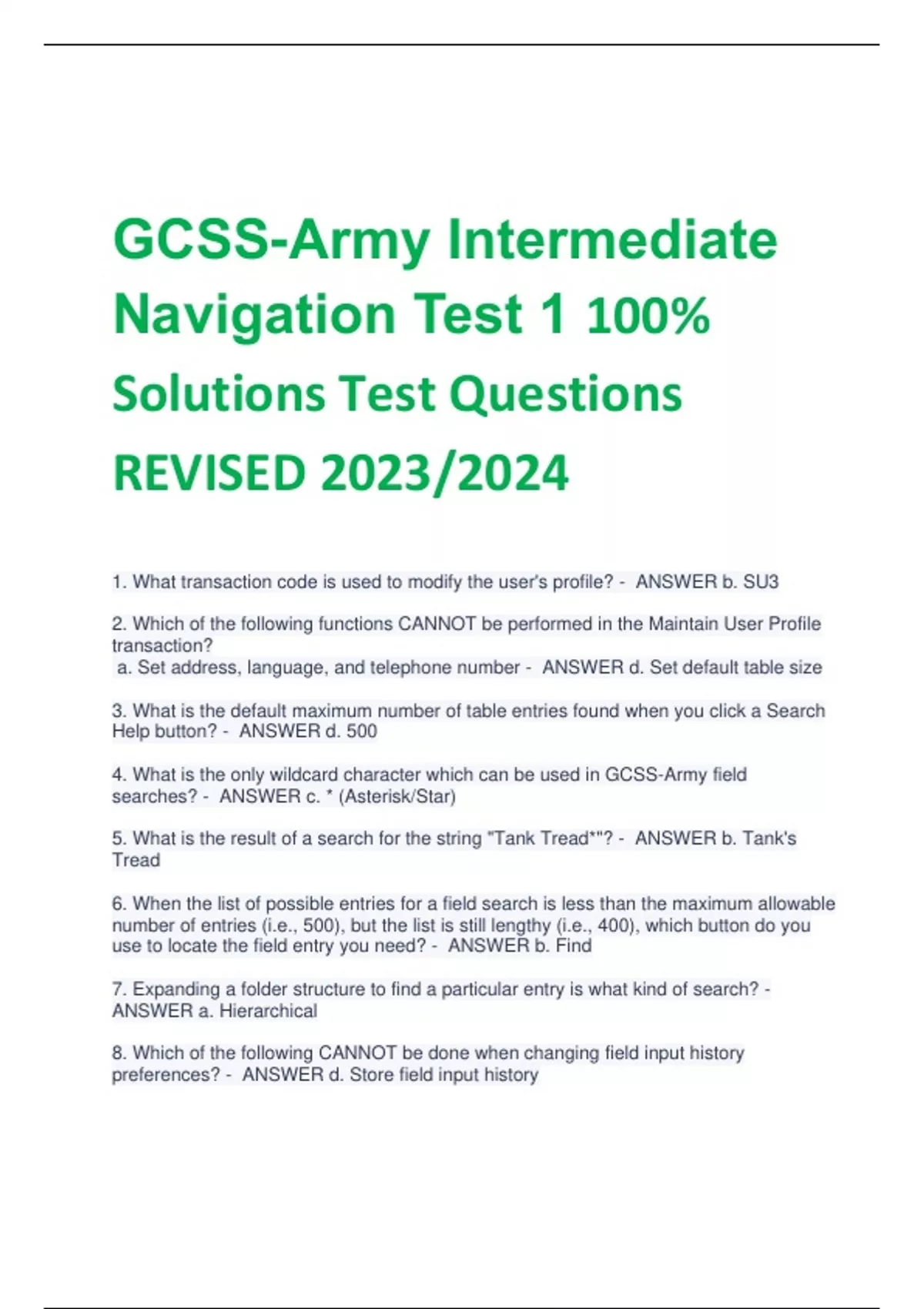 GCSS-Army Intermediate Navigation Test 1 100% Solutions Test Questions ...