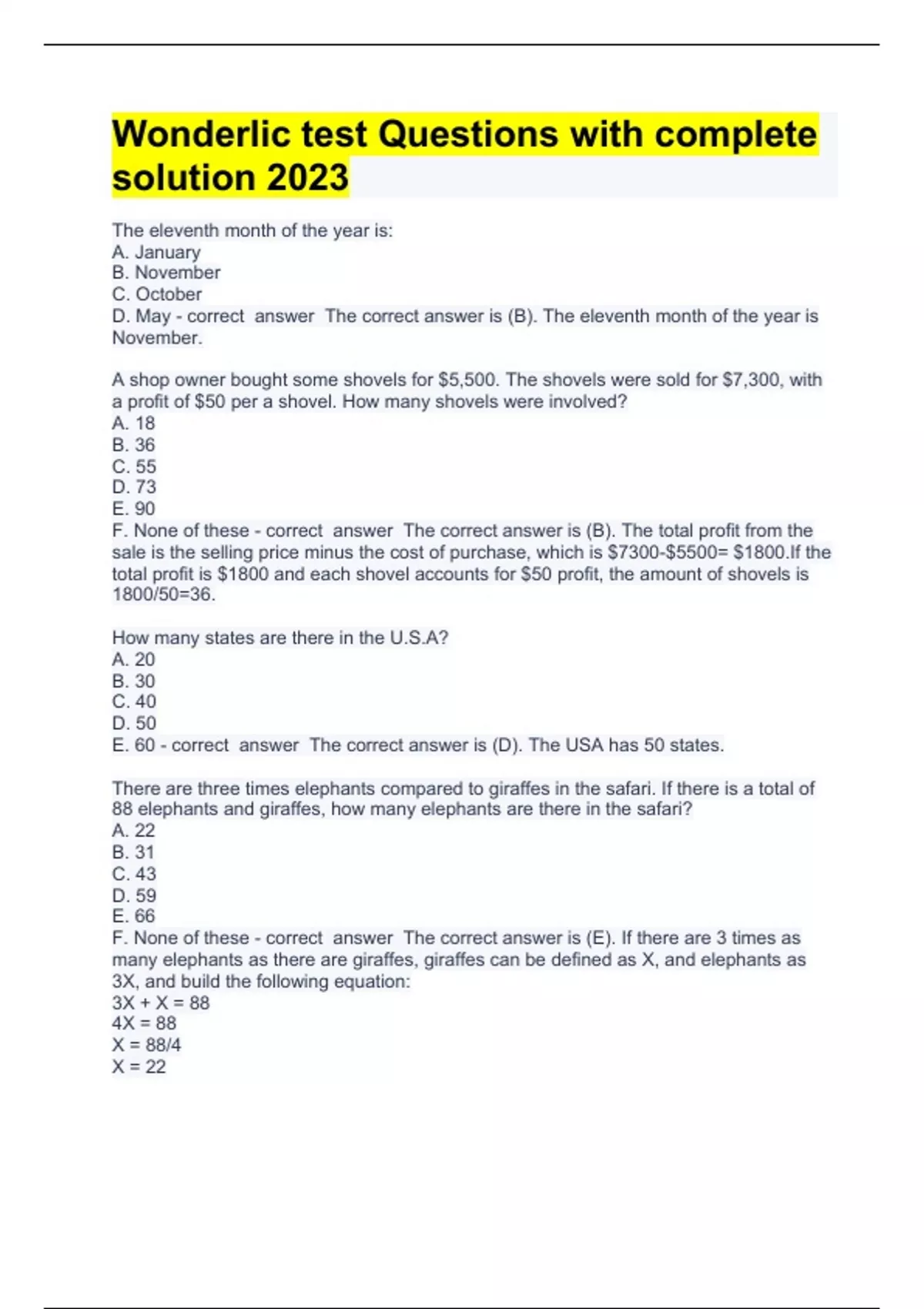 Wonderlic SLE Test study guide Questions with complete solution 2023 -  Wonderlic SLE - Stuvia US