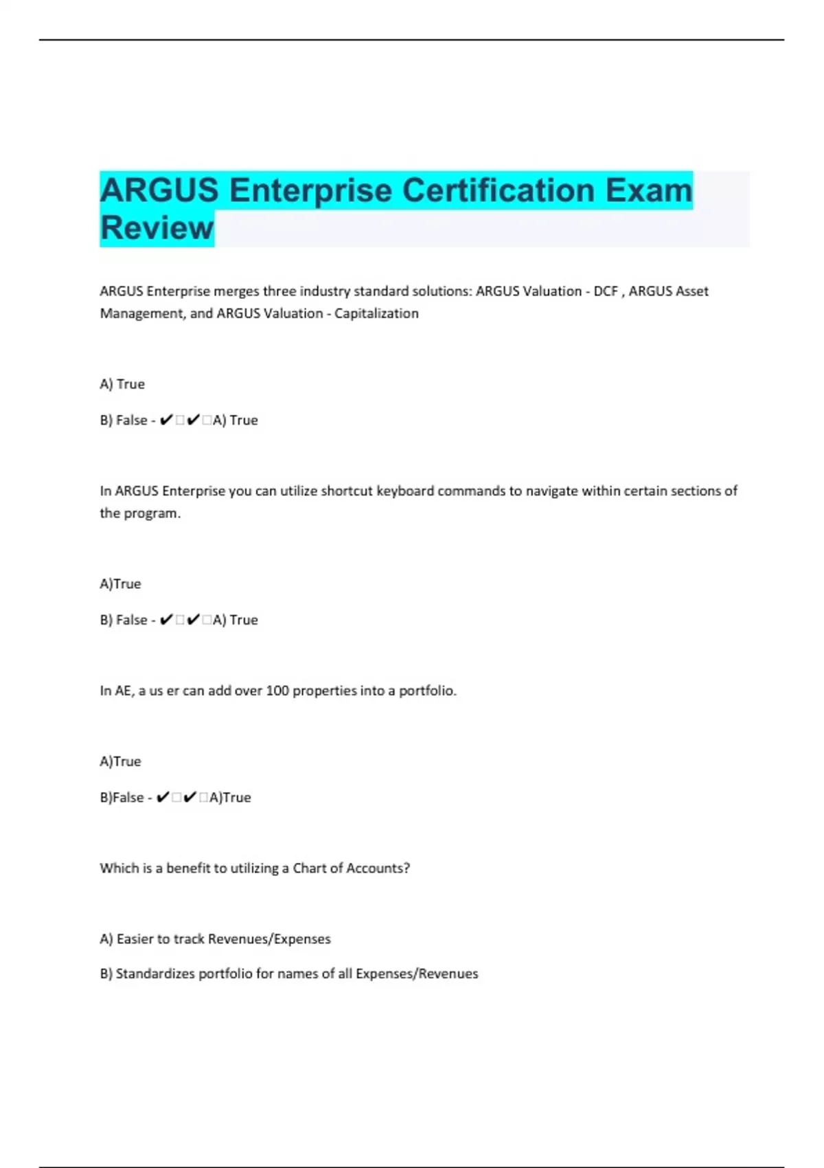 ARGUS Enterprise Certification Exam Review Questions Argus