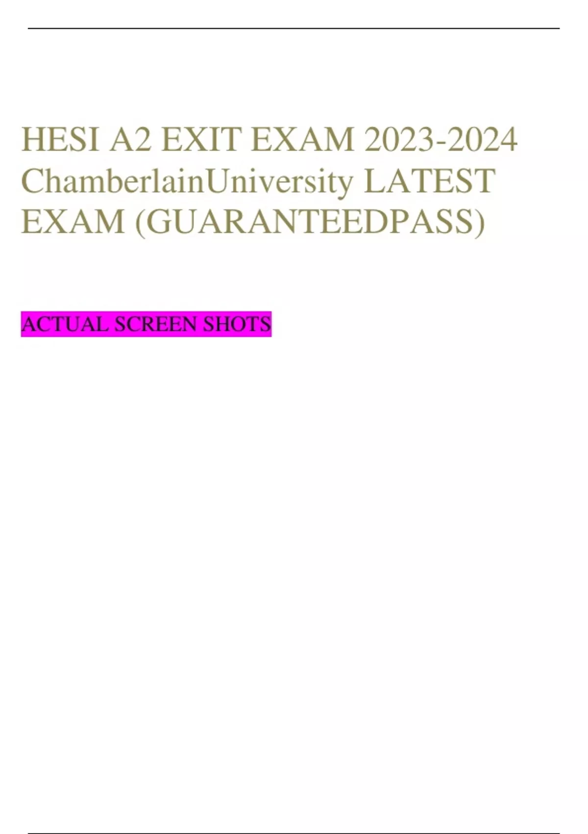 HESI A2 EXIT EXAM 20232024 Chamberlain University LATEST EXAM