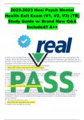 Hesi Psych Mental Health Exit Exam (V1, V2, V3) (TB) Study Guide w/ Brand New Q&A Included!! A+ 2023 This document contains the 2022 - 2023 Mental Health Hesi Exit Exam TB study guide - real questions and answers! Best of luck to you all & happy studying!