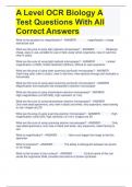 A Level OCR Biology A Test Questions With All Correct Answers