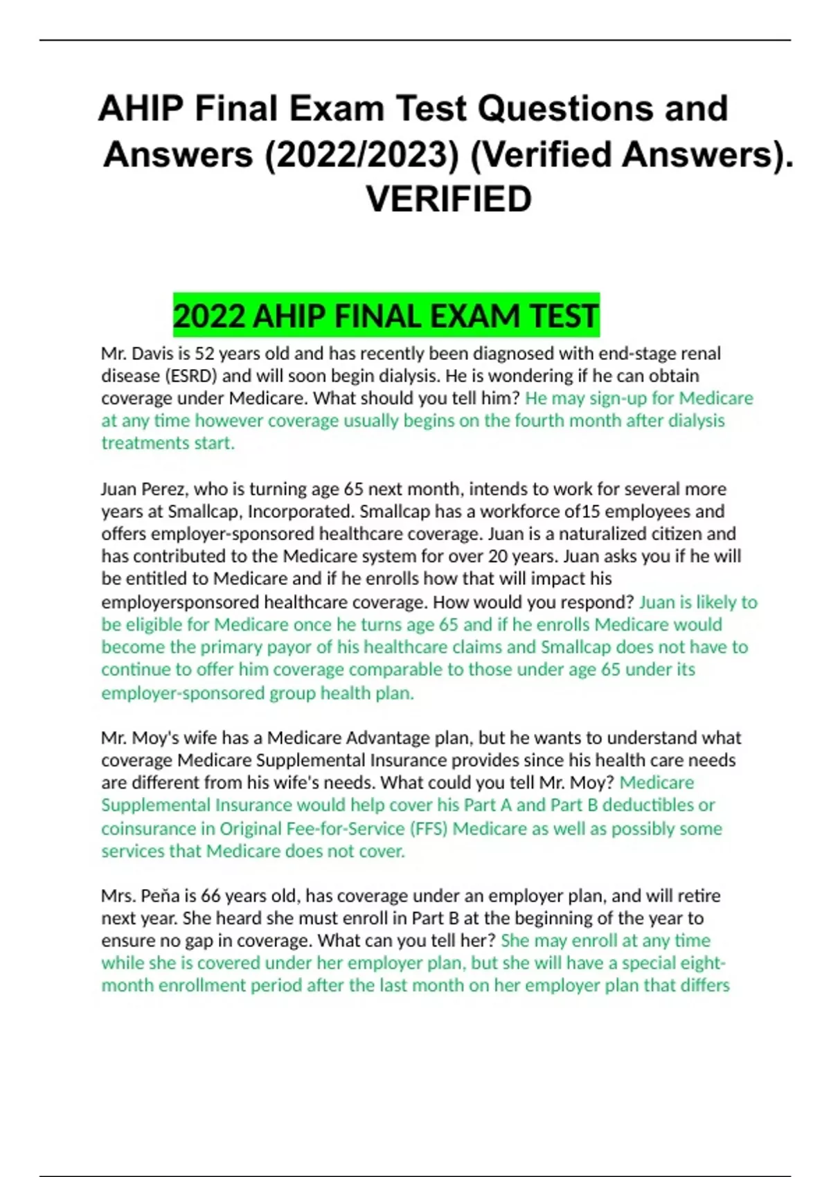 AHIP Final Exam Test Questions and Answers (2022/2023) (Verified