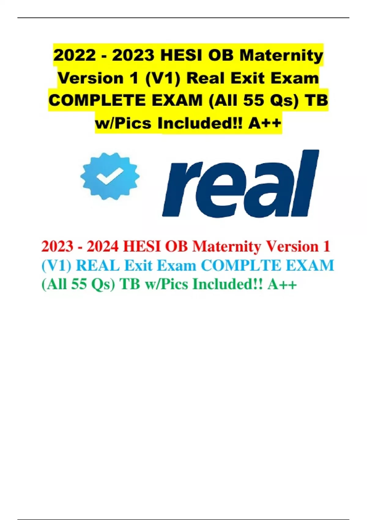 2022 2023 HESI OB Maternity Version 1 (V1) Real Exit Exam COMPLETE