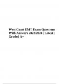 West Coast EMT Exam Questions With Answers 2023/2024 | Latest | Graded A+