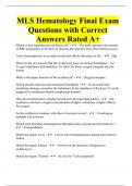 MLS Hematology Final Exam Questions with Correct Answers Rated A+