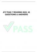 ATI TEAS 7 READING 2022; 45 QUESTIONS & ANSWERS