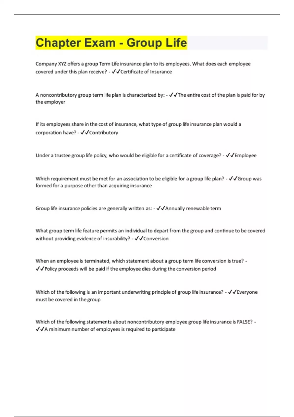 Chapter Exam - Group Life| Questions with 100 % Correct Answers 