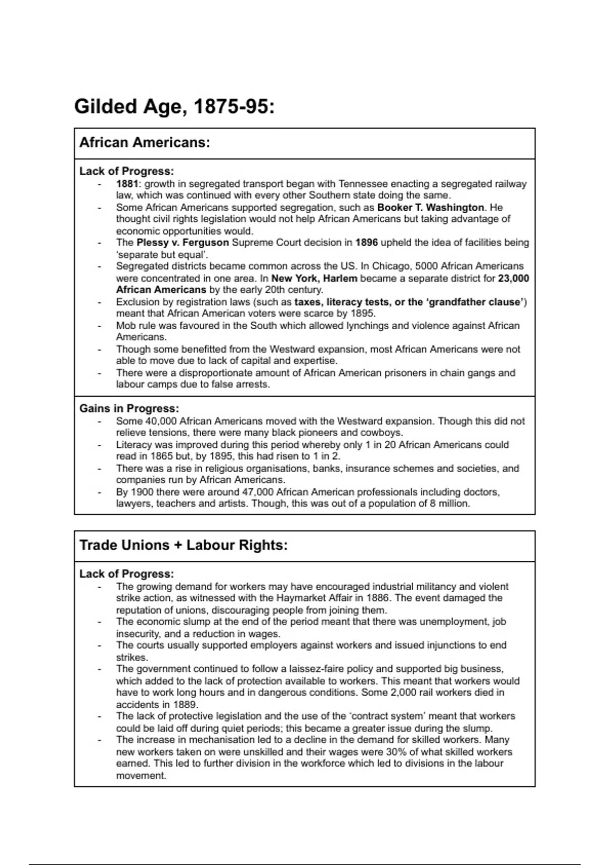 OCR AA Civil Rights 1865-1992 notes and essay plans